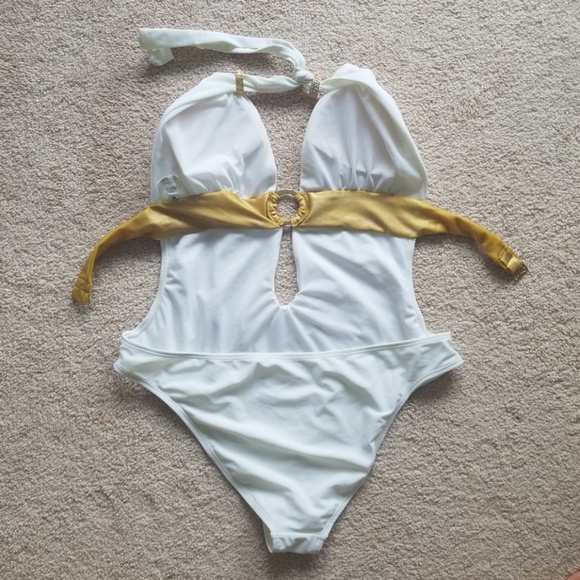 white monokini with gold band and crystals! - Picture 3 of 6